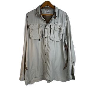 Natural Gear Tan Fishing Shirt Button Up Wind Flap Vented Size XL Gorpcore